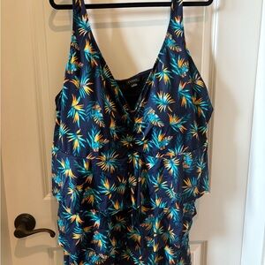 Vibrant Blue and Yellow swimsuit top with Ruffled Front